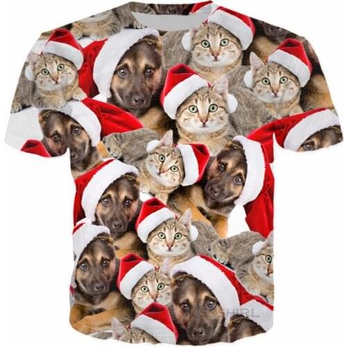SOSHIRL Cute Christmas Pet Print T Shirt Hipster Funny Cat Dogs T-shirt Fashion Summer Streetwear Harajuku Unisex Classic Tops