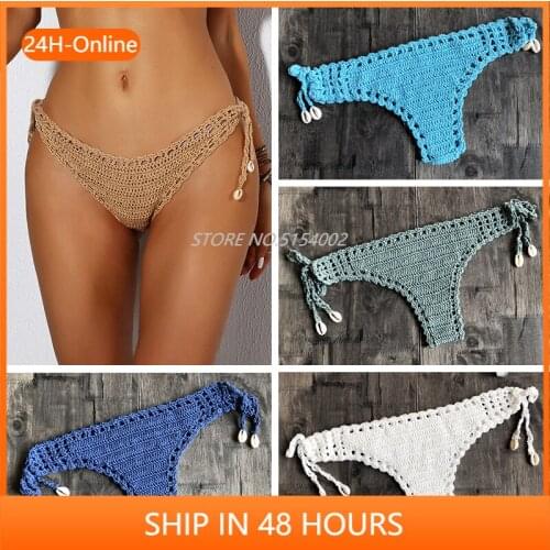 2020 Hot Women Sport Sexy Bikini Thong Handmade Crochet Swimwear Bikini Bottom Hollow-out Low Waist Bathing Suit