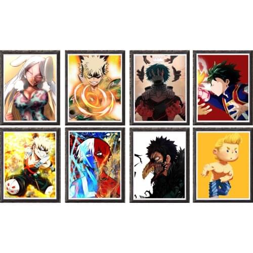 My Hero Academia Assorted Anime Character Todoroki Deku Fabric Art Prints Poster,8 x 10 Inches,No Frame,8PCS