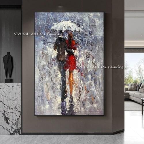 The Handmade Love Couple Rainy Day Figure Oil Painting Wall Canvas Art Oil Paintings Art Wall Picture Artwork Living Room Decor