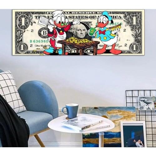 Disney Graffiti Art Anime Canvas Paintings Donald Duck and US Dollors Posters and Prints Wall Art Picture for Living Home Decor