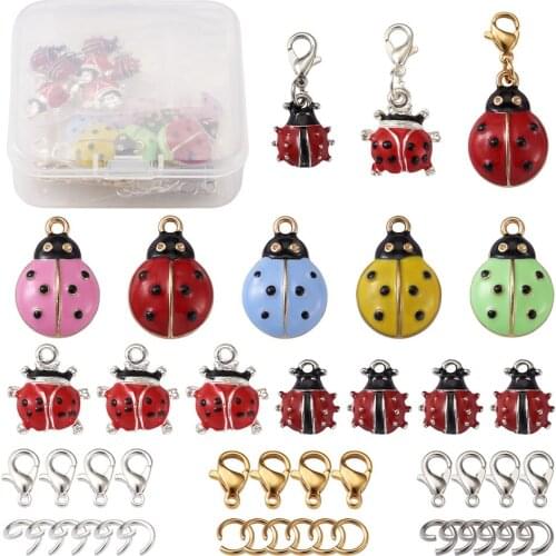 26pcs Alloy Enamel Ladybird Pendants Ladybug Charm with Lobster Claw Clasp Jump Ring for DIY Jewelry Making Keychain Decoration