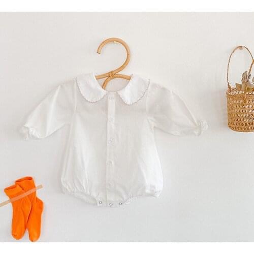 Newborn baby girls romper white color infant baby girls bottom shirt sweet petal collar toddler girls jumpsuit for children suit