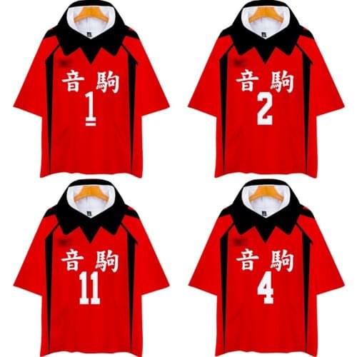 Anime Haikyu Cosplay Costume Nekoma High School 3D Printing Short Sleeve Hooded T-shirt Kenma Kozume Kuroo Tetsurou Casual Tops