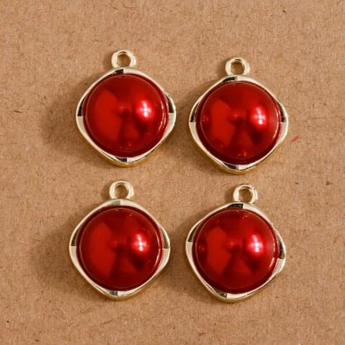 4pcs 15*18mm Gold Color Red Charms Pendants for DIY Making Necklace Drop Earrings Bracelets Handmade Jewelry Crafts Accessories
