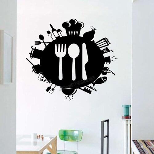 Kitchen Art Wall Decal Kitchen Decor Knife Fork Spoon Wall Sticker for Dining Room Kitchen Wall Decor Vinyl Kitchen Decal B007