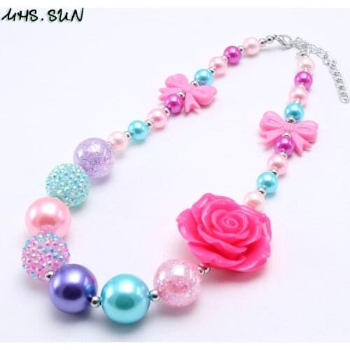 MHS.SUN new arrival colors chunky baby bubblegum necklace fashion flower beads necklace jewelry gift choker for kids child 1pc