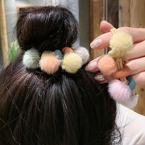 Cute Elastic Rubber Band Hair Accessories Colorful Plush Ball hair rope soft female girl women Hair Ring ornaments Hair Bands