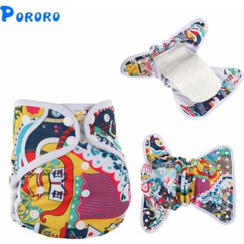 Baby Girl Boy Washable AIO Cloth Diaper Nappy Cover Pockets PUL Cartoon Print Nappy Cover Reusable Cloth Diapers
