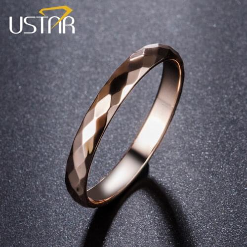 USTAR Geometric Rhombus Rings for women men jewelry Rose gold color male Men rings female Anel Accessories Gifts Top quality