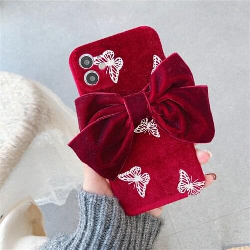 ZUIDID Cloth Texture Butterfly Pattern Phone Case For iPhone 12 Mini 11 Pro Max XS X XS XR SE20 7 8Plus Cute Bow Soft Cover Bag