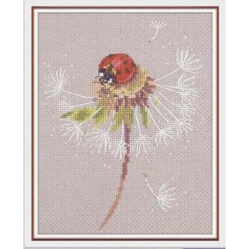 Moments of the Summer - Ladybug cross stitch kit plant animal design 14ct 11ct linen flaxen canvas embroidery DIY needlework