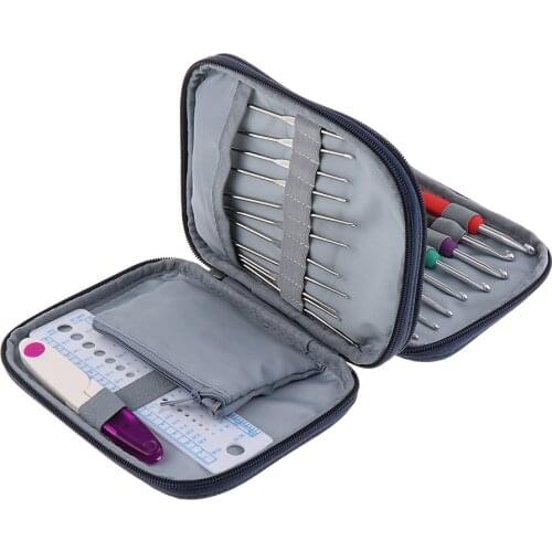 Prettyia Crochet Hook Kits Knitting Needle Sewing Tool with Blue Storage Bag