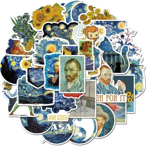 40 pcs/set The Painting of Van Gogh PVC Waterproof Stickers for Luggage DIY Scrapbooking Stationery Sticker