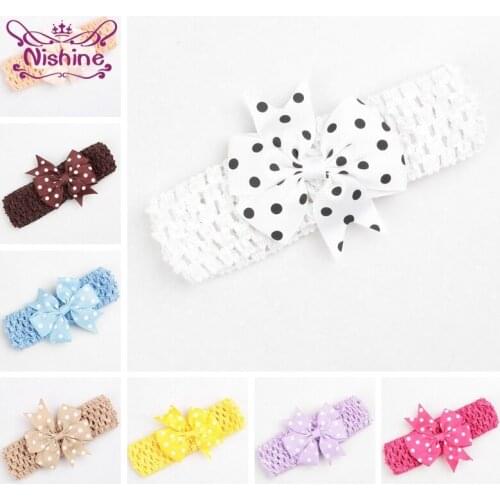 Nishine 8.5 CM Wave Point Bowknot Baby Girls Headband Fashion Handmade Knitted Elastic Hair Bands Newborn Bow Headwear 24 Colors