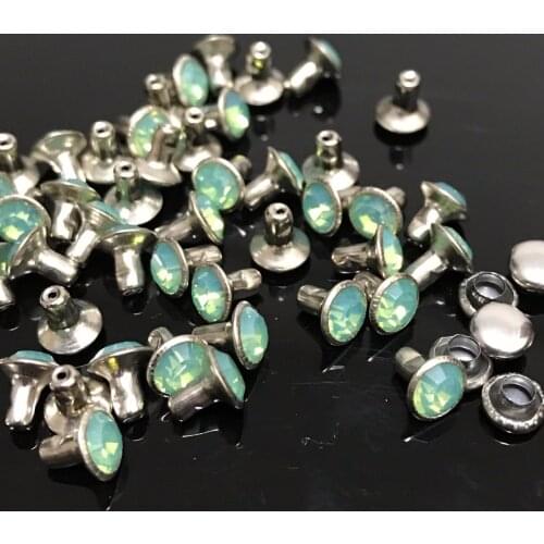 New Coming DIY 50PCS 6MM Pacific Opal CZ+++ Hardware Rivets Green Opal Crystal Rivets Leather Craft Punk Studs Fit DIY Making