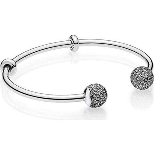 Pan home Europe and America S925 silver open type pave fixed bead bracelets shiny chic sterling silver jewelry bracelet