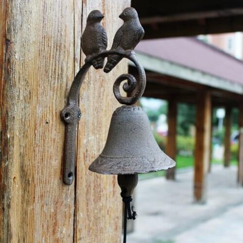 Couple Birds On Branch Cast Iron Wall Bell Antique Rustic Home Garden Wall Mounted Heavy Metal Hand Cranking Welcome Door Bell