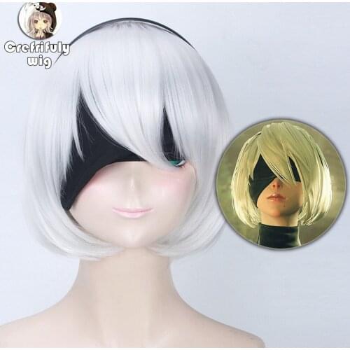 Nier: Automata 2B YoRHa No. 2 Type B Heroine Short White Bobo Wig Heat Resistant Synthetic Cosplay Costume Wigs