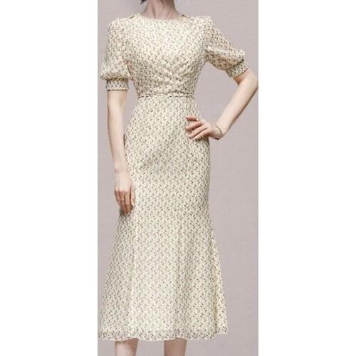 ZAWFL Runway Dress Women Elegant Designers Summer Clothes Short Sleeve Lace Up Floral Print Mid Calf Aline Chiffon Dress Holiday