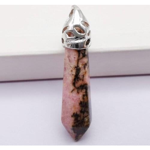 8x38MM Rhodonite Stone GEM Pillar Pendant Jewelry For Gift S217