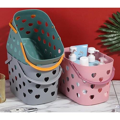 Portable Bath Basket Toiletries Tote Heart Shaped Hollow Plastic Storage Basket With Handle Box Organizer For Bathroom