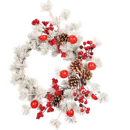 Fashion Christmas Wreath Decorative Pinecone Berry Bell Artificial Wreath Door Wreath Photography Props Window Display 2020 New