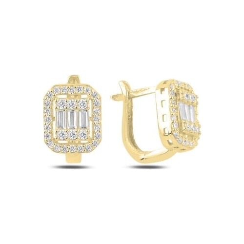 Silver 925 Sterling Baget Zircon Cubic Zirconia J Earrings