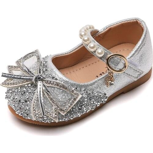 2021 Fall Low-cut Princess Shoes Girls Breathable Leather Shoes Student Rhinestone Childrens Shoes Bow-knot Sweet Cute Fashion