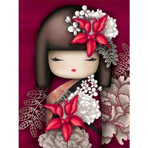 Japanese Paper Cut Cartoon Doll Girl Diamond Painting Portrait Round Full Drill DIY Mosaic Embroidery 5D Cross Stitch Home Decor