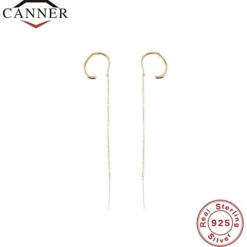 Fashion minimalist line 925 sterling silver ear clip without piercing tassel earrings for women gold silver color ear cuff