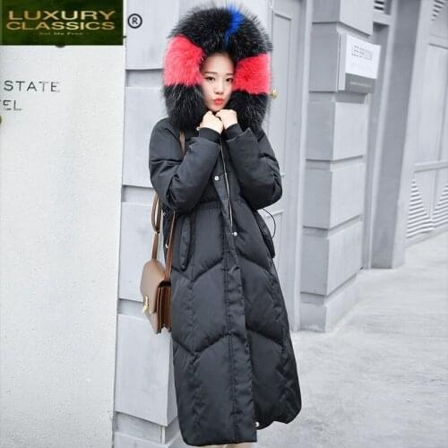 Winter Plus Duck Size Down Jacket Women Clothes 2021 Korean Real Raccoon Fur Hoode Duck Down Coat Female Warm Parka 18077