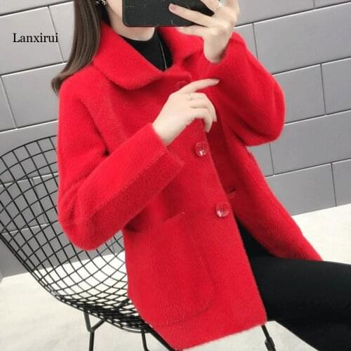 Winter Women Fashion Spring Autumn Imitation Mink Cardigan Velvet Outerwear Female New Casual Solid Knitted Sweater Coats
