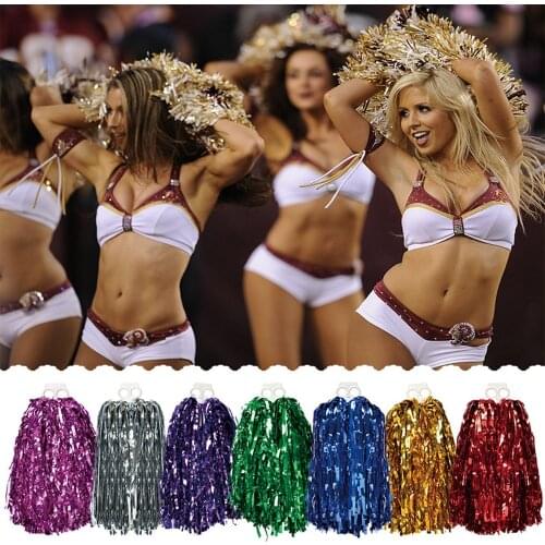 1PC/1Pair Plastic Handle Metallic Streamer Pompoms Cheerleading Cheering Pom Pom Ball Cheering Dance Party Club Sport Decorator