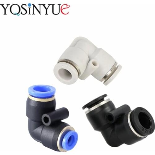 1PCS Pneumatic Fitting PV Air/Water Hose and Tube Push In Connector 4-16mm Plastic Pipe Hose Quick Connector Angle Adapter Plug