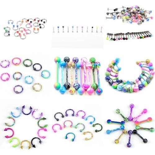 10PCS Multi-styles Tongue Piercing Ring Mix Tongue Barbell Ear Nipple Piercing Ring Fashion Women Pircing Jewelry