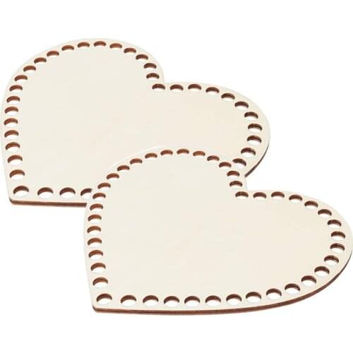 2pcs Heart Wood Basket Bottom for Crochet Round Wooden Stitch Base Crocheting Wood Base Weaving Craft DIY Hand Woven Accessories