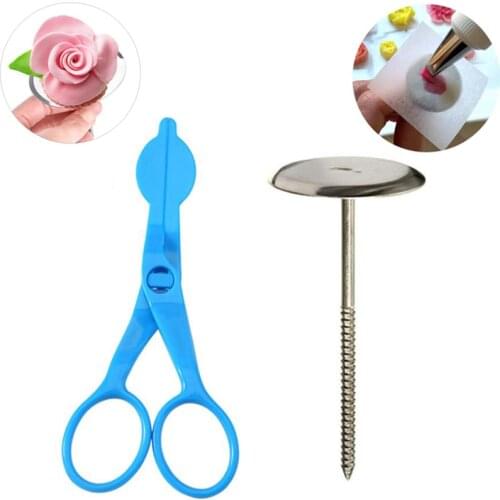 2Pcs Blue Piping Flower Scissors Nail Safety Rose Decor Lifter Fondant Cake Decorating Tray Cream Transfer Baking Pastry Tools