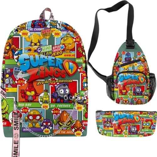 3pcs/set Superzings Backpacks School Bags Kids Boys Girls Kawaii Cartoon Super Zings Backpack Oxford Waterproof Laptop Bag