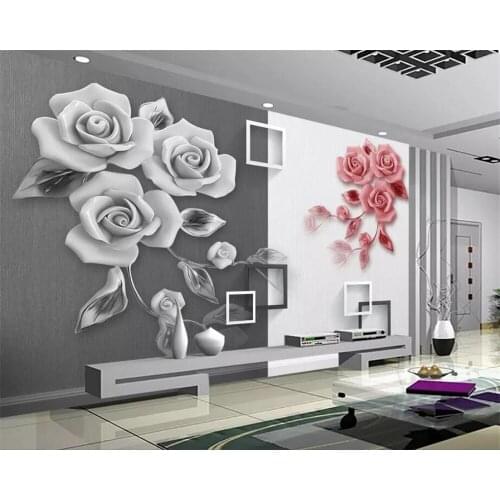 Beibehang 3D custom wallpaper photo high-end embossed rose art living room TV background wall bedroom home decoration painting