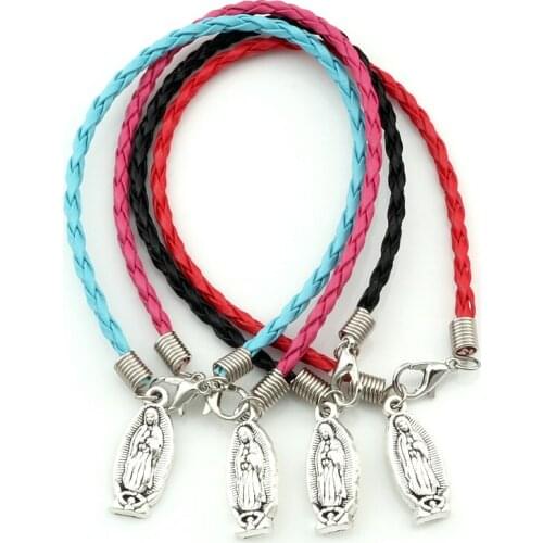 50pcs Leather Bracelet Religious Virgin Mary Zinc Alloy Charms Pendants Bracelet 4 Color B-388
