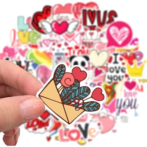 50pcs LOVE Stickers For Notebook Laptop Scrapbooking Material Adesivos Pink Stickers Vintage Valentines Day Craft Supplies