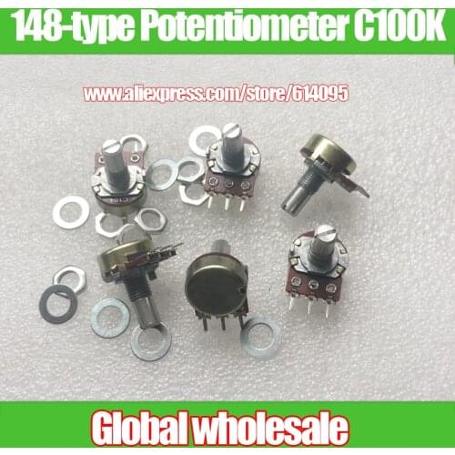 6pcs HT 148-type Single Rotary Potentiometer C100K / Round Handle 15MM / With step 41 points