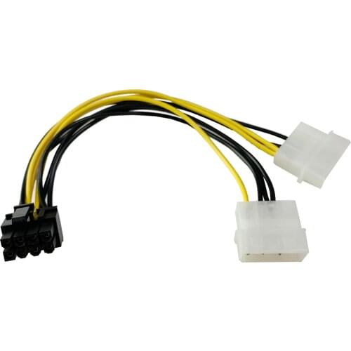 8 inch 2 x Molex 4 pin to 8-Pin PCI Express Video Card Pci-e ATX PSU Power Converter Cable - Molex to Pcie 8 pin Adapte
