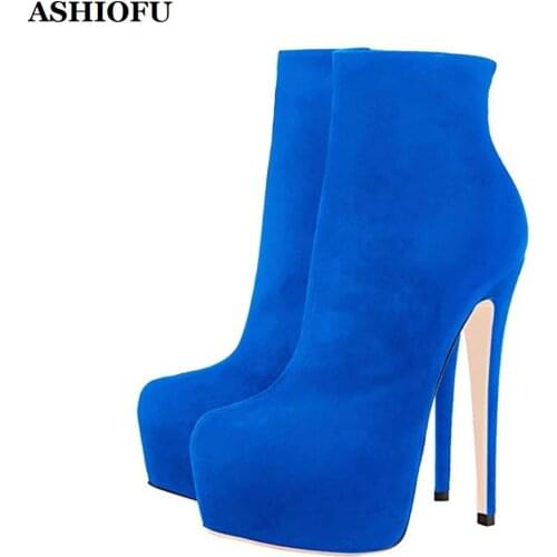 ASHIOFU Handmade New Women High Heel Platform Boots Side-zipper Club Party Ankle Boots Daily Wear Fashion Short Boots Shoes