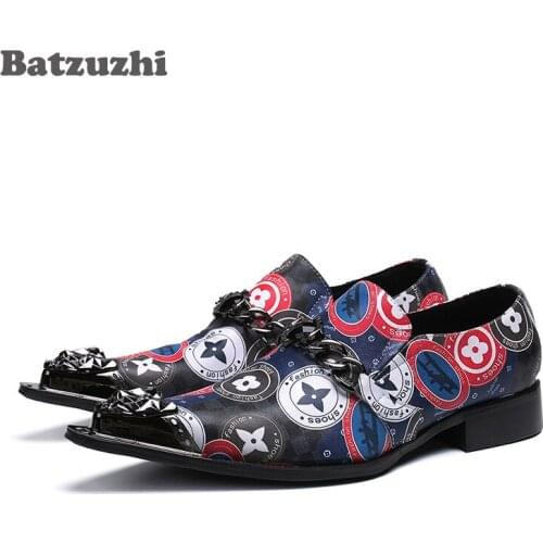Batzuzhi Luxury Leather Shoes Men Color Formal Business Dress Shoes Men Pointed Metal Tip Chaussures Hommes Party Shoes Men, 12