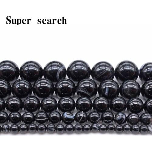 Natural Stone Beads Black Stripe agat Onyx Round Loose Beads 4 6 8 10 12 14mm Fit Diy Space Beads Jewelry Making