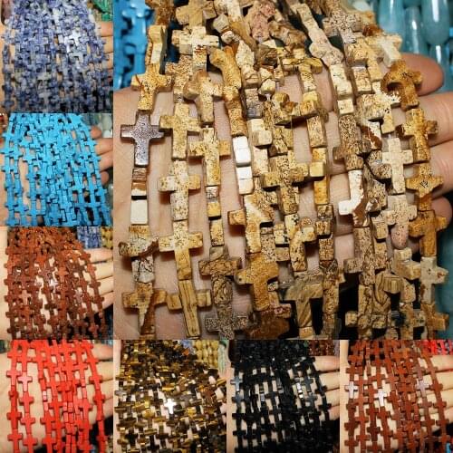 12*16mm Natural Stone Crystal Tiger Eye Cross-shape Loose Spacer Beads for Women Jewelry Making DIY Necklace Bracelet Parts 15