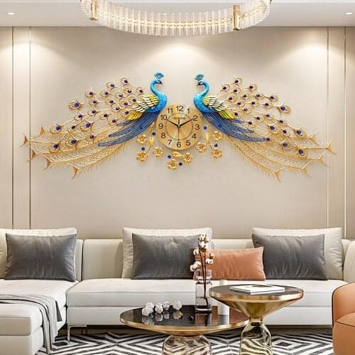 Phoenix clock living room home wall clock background wall decoration art peacock luxury new Chinese Wall Clock