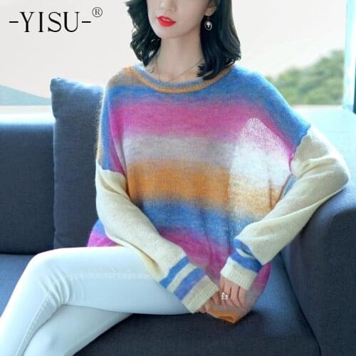 YISU Color mohair sweater Women autumn winter pullover knitted sweater casual knitwear sweater Loose wool sweater